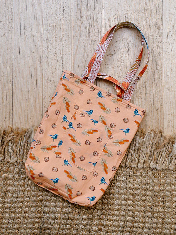 Aboriginal Blue Wren Double Handled Tote Bag - Image 3