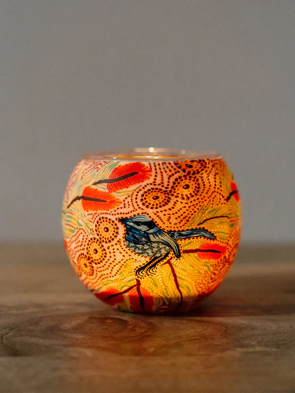 Aboriginal Blue Wren Tealight Candle Holder - Image 2
