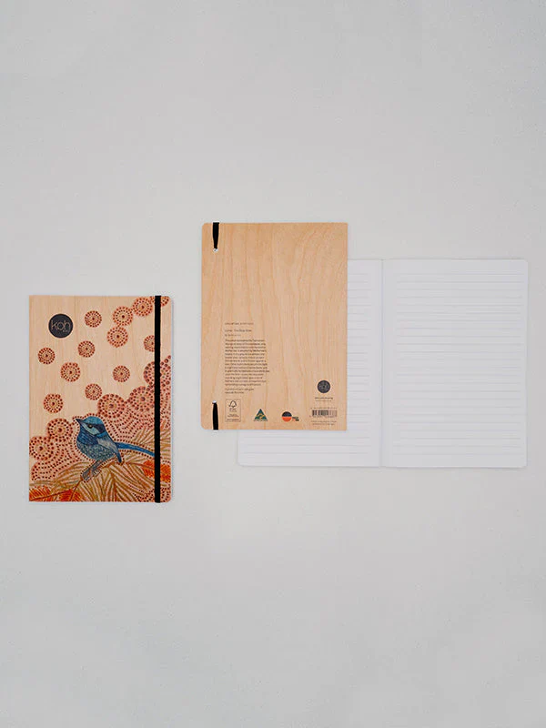 Aboriginal Blue Wren Wood Cover Journal - Image 2
